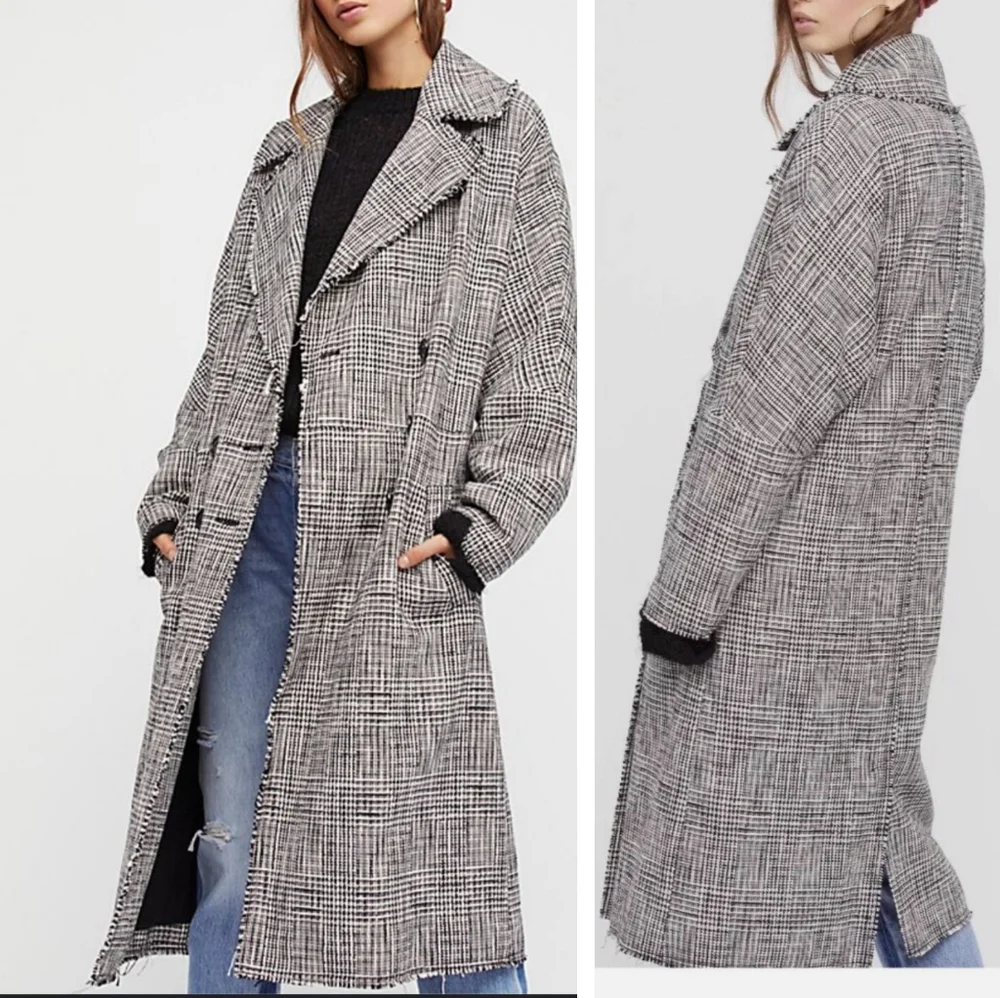 Free People Menswear Plaid Tweed Coat maxi Houndstooth